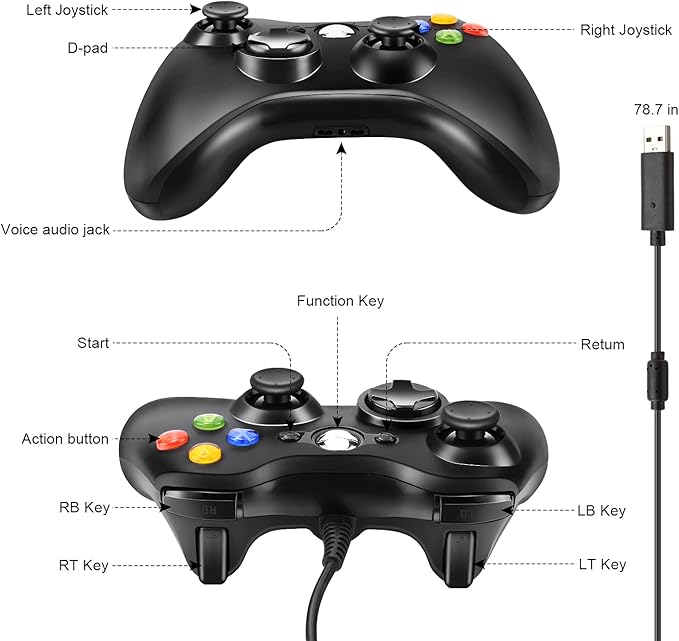 Xbox 360 Wired Controller – USB Gamepad for Xbox 360, Slim, and PC