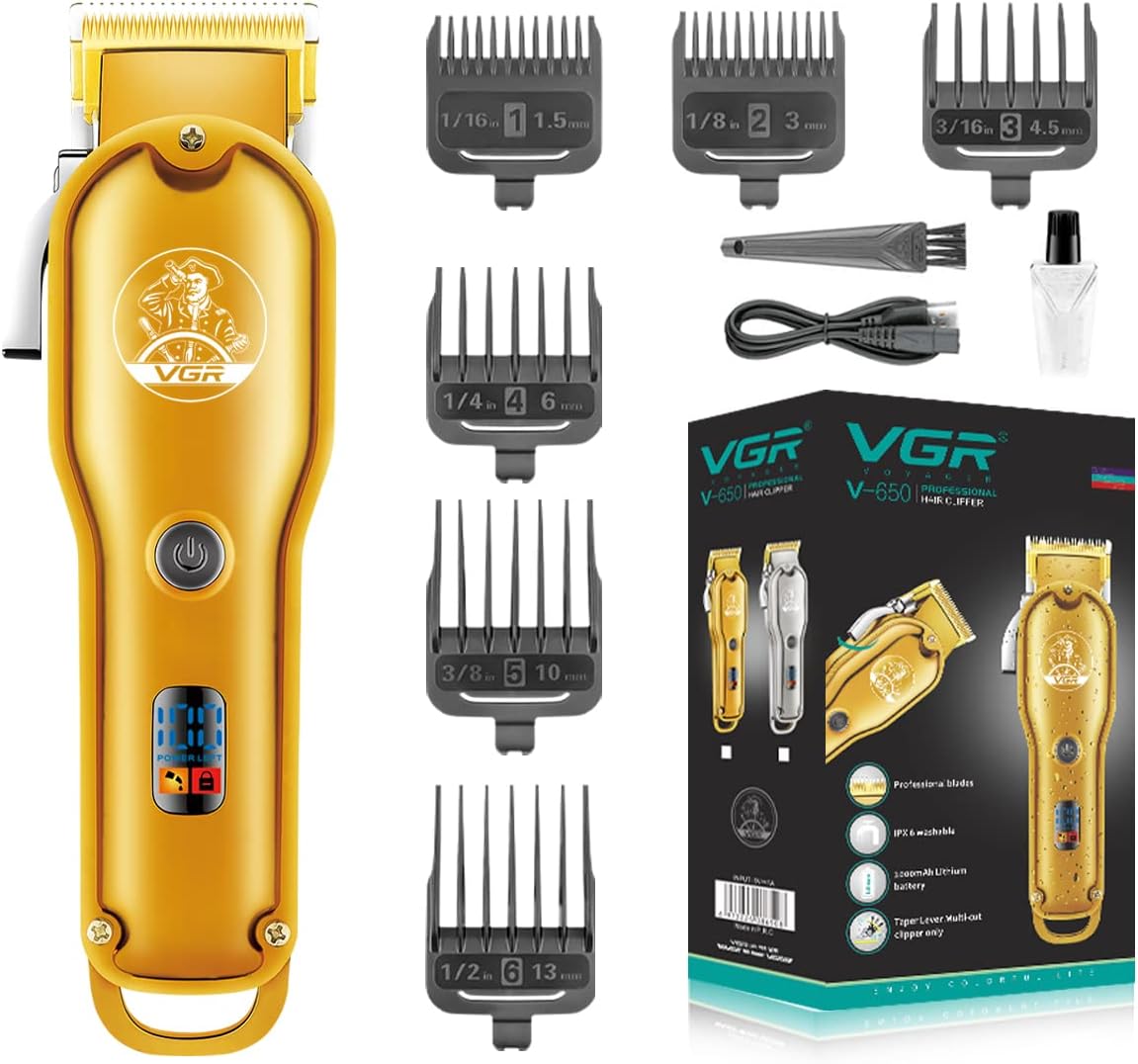 VGR V-650 Professional Hair Clipper with LED Display, Stainless Steel Blades (Gold)