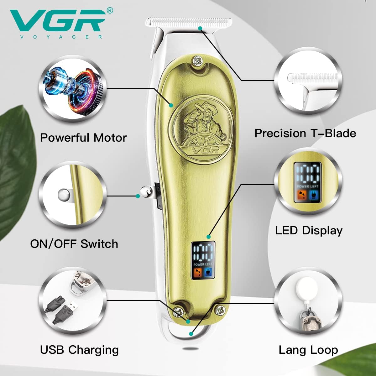 V-920 Professional Hair Trimmer For Men Haircut LED Digital Display Multicolor