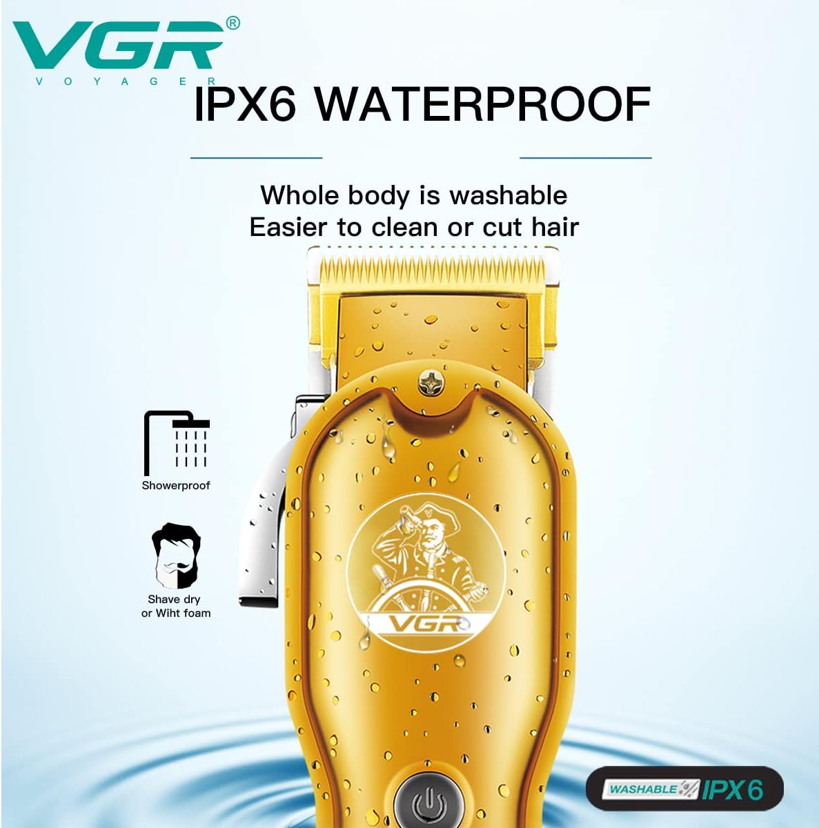 VGR V-650 Professional Hair Clipper with LED Display, Stainless Steel Blades (Gold)