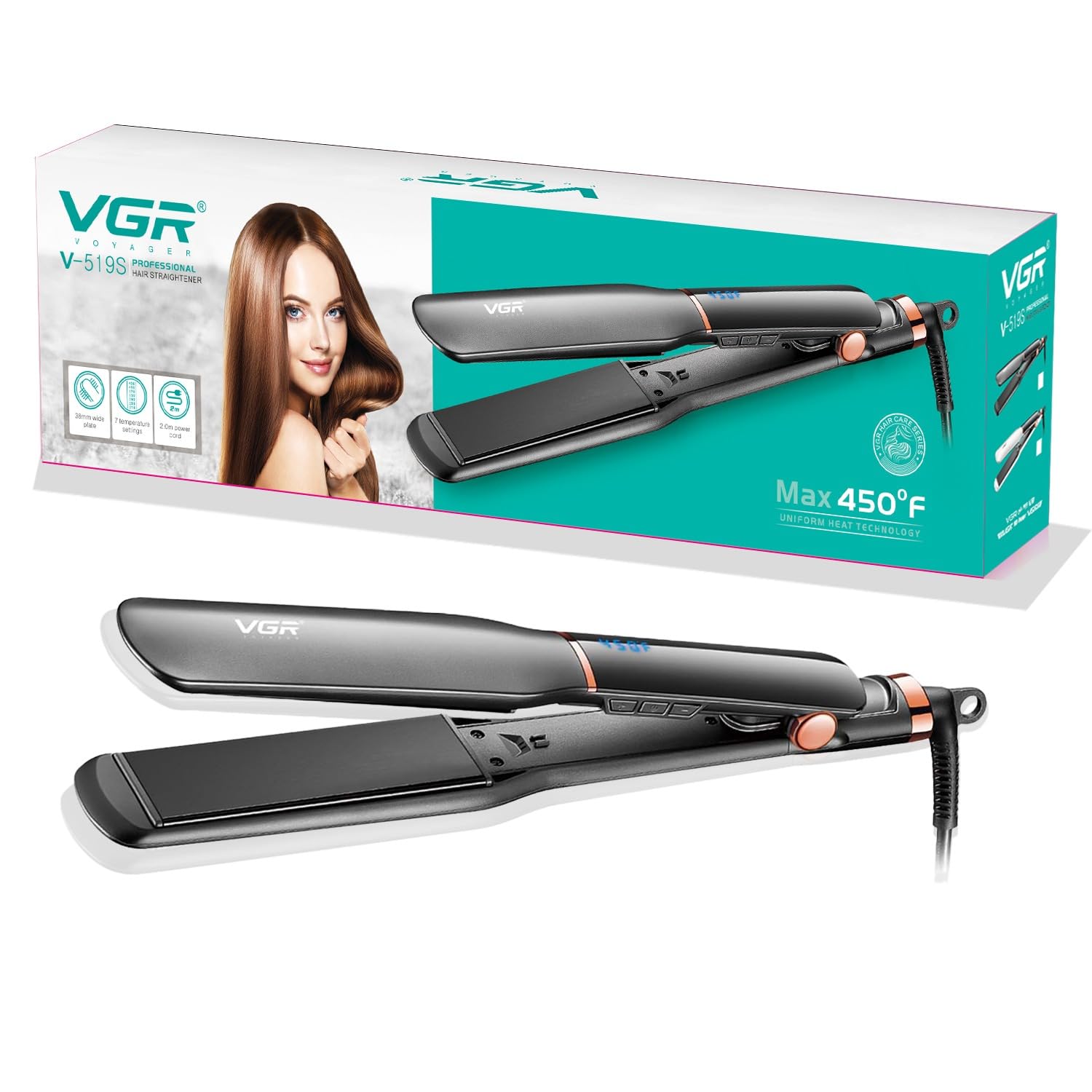 V-519 Professional Hair Straightener - 450'C Multicolour