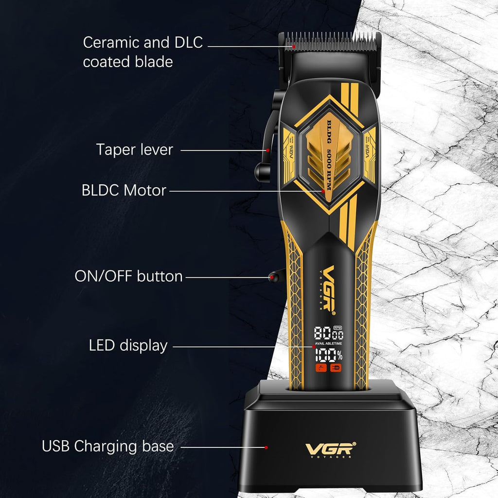 VGR V-119 Professional Men’s Hair Clipper – DLC Ceramic Blades, 8000 RPM Motor, Smart Display, 2500mAh Battery
