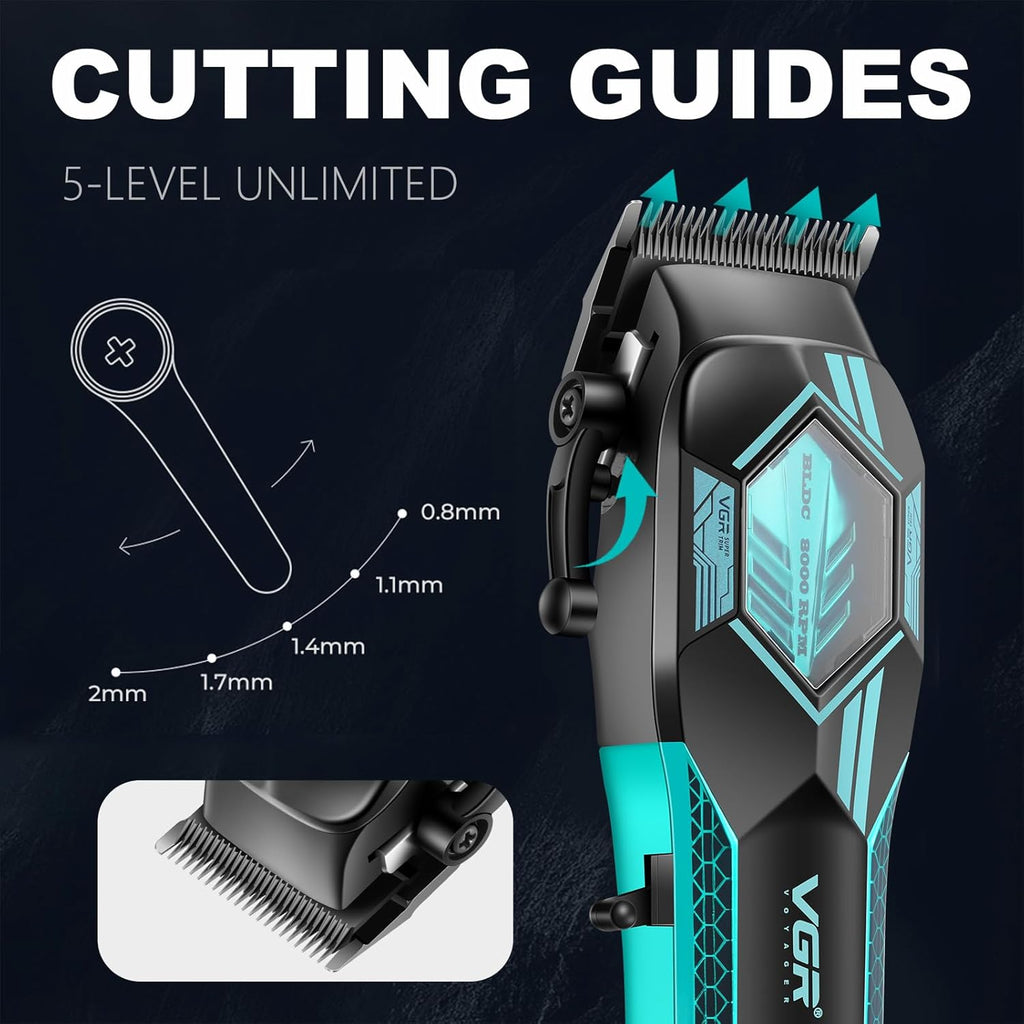 VGR V-119 Professional Men’s Hair Clipper – DLC Ceramic Blades, 8000 RPM Motor, Smart Display, 2500mAh Battery