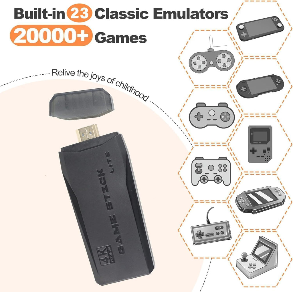 4K HD Retro Video Game Console with 64GB Game Stick, 2.4G Dual Wireless Controllers – Plug & Play, 10000+ Classic Games