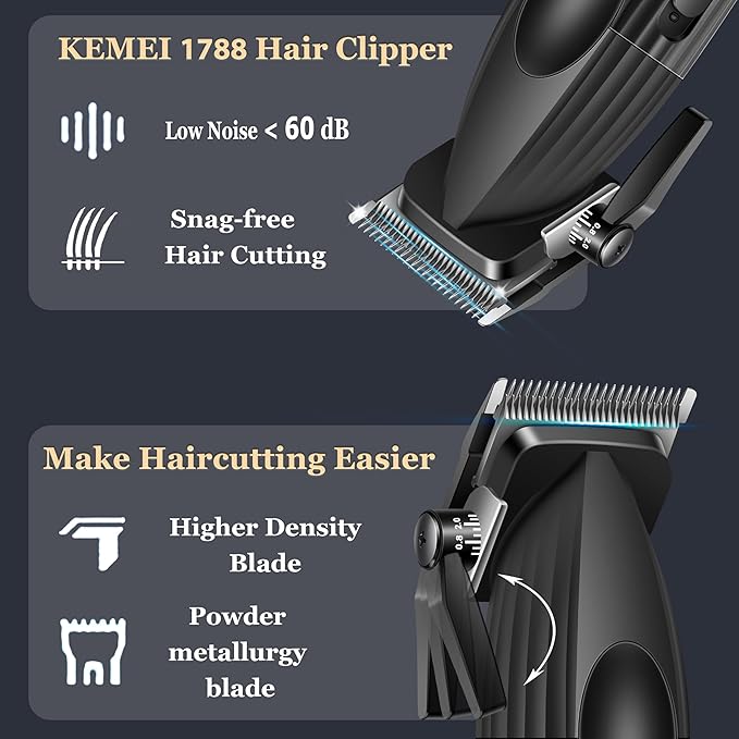 Kemei KM-1788 Professional Cordless Hair Clipper – 9000 RPM, LED Display, 2500mAh Battery, Carbon Steel Blade