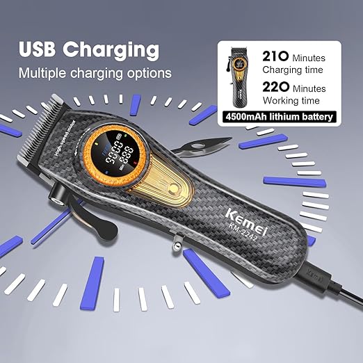 Kemei KM-2242 Professional Hair Clipper – Adjustable Speed, Fade Blade, Rechargeable Cordless Grooming Kit