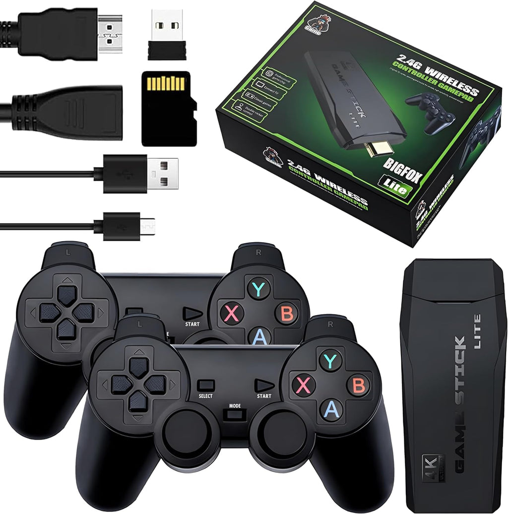 4K HD Retro Video Game Console with 64GB Game Stick, 2.4G Dual Wireless Controllers – Plug & Play, 10000+ Classic Games
