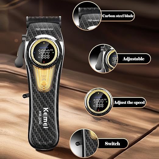 Kemei KM-2242 Professional Hair Clipper – Adjustable Speed, Fade Blade, Rechargeable Cordless Grooming Kit