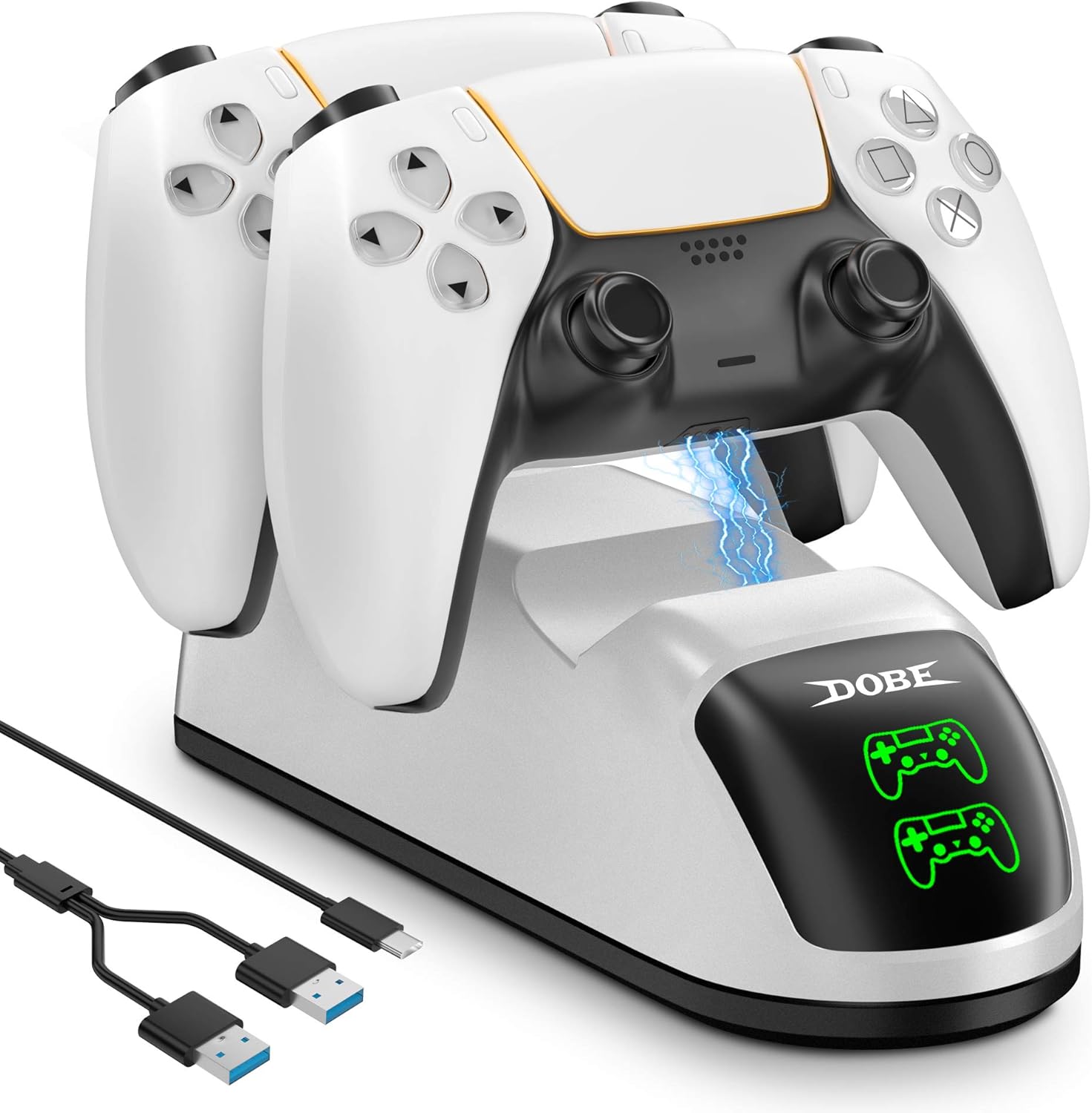 PS5 Controller Charger – Dual USB Fast Charging Dock for DualSense with LED Indicator & USB-C Cable