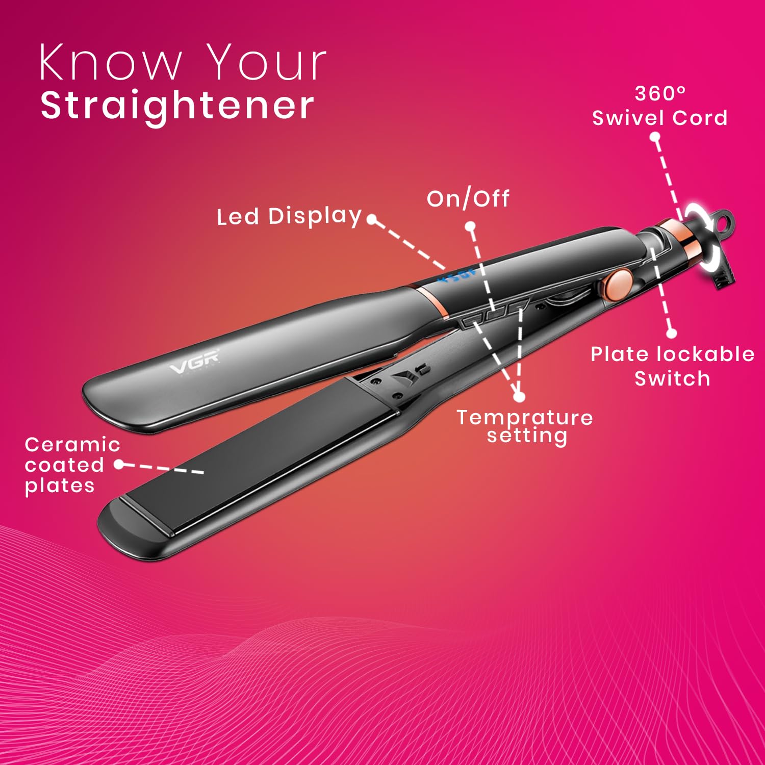 V-519 Professional Hair Straightener - 450'C Multicolour