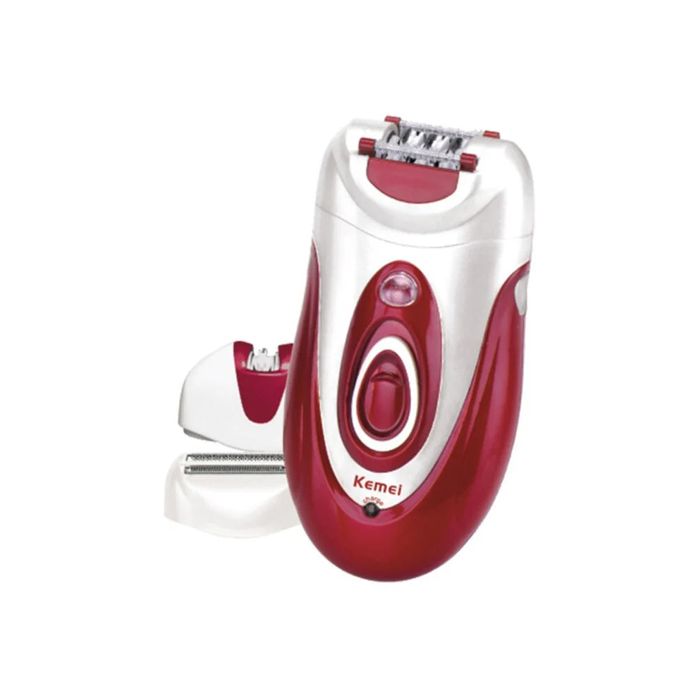 Kemei KM-1888 Lady Electric & Battery Epilator – 3 Speed Settings, 3 Heads, Red
