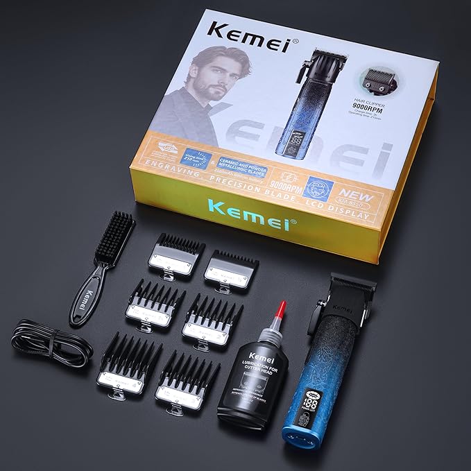 Kemei 8550 Cordless Hair Clipper for Men – LED Display, 9000 RPM Motor, Ceramic Blades, Beard & Hair Trimmer
