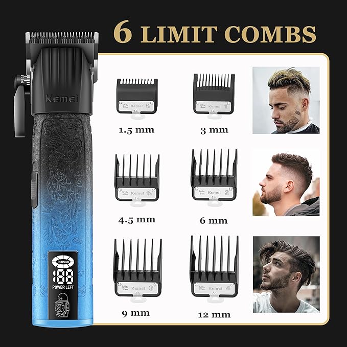 Kemei 8550 Cordless Hair Clipper for Men – LED Display, 9000 RPM Motor, Ceramic Blades, Beard & Hair Trimmer
