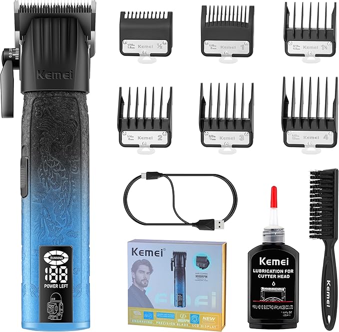 Kemei 8550 Cordless Hair Clipper for Men – LED Display, 9000 RPM Motor, Ceramic Blades, Beard & Hair Trimmer