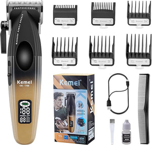Kemei KM-1788 Professional Cordless Hair Clipper – 9000 RPM, LED Display, 2500mAh Battery, Carbon Steel Blade
