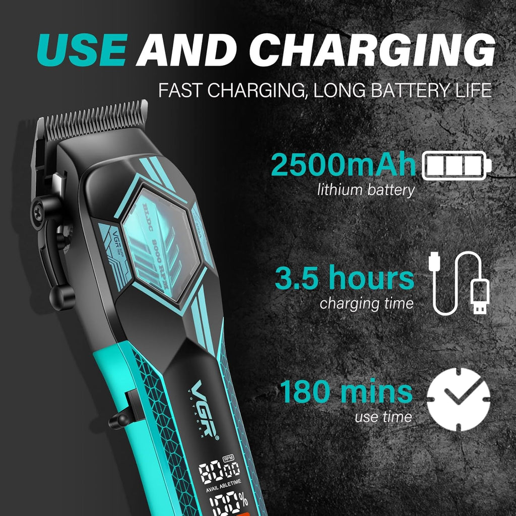 VGR V-119 Professional Men’s Hair Clipper – DLC Ceramic Blades, 8000 RPM Motor, Smart Display, 2500mAh Battery