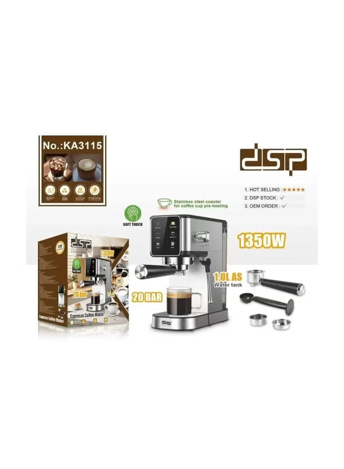 DSP Espresso & Cappuccino Coffee Machine 1350W Silver – KA3115