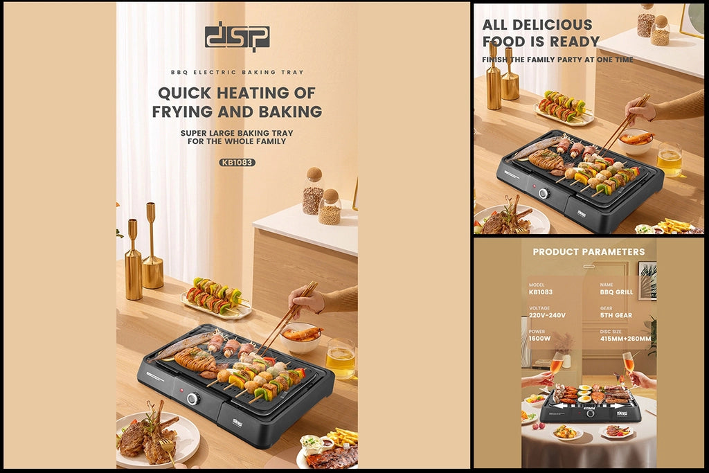 Electric BBQ Grill with Adjustable Temperature - KB1083