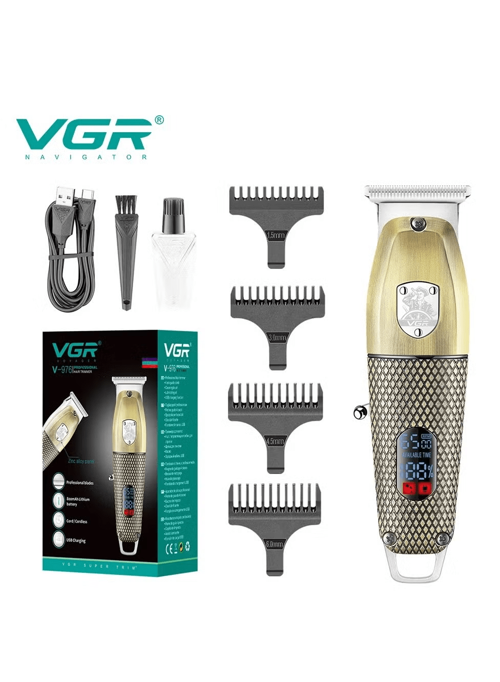 V-976 New Design Metal Beard Trimmer Professional Cordless Hair Trimmer Multicolor