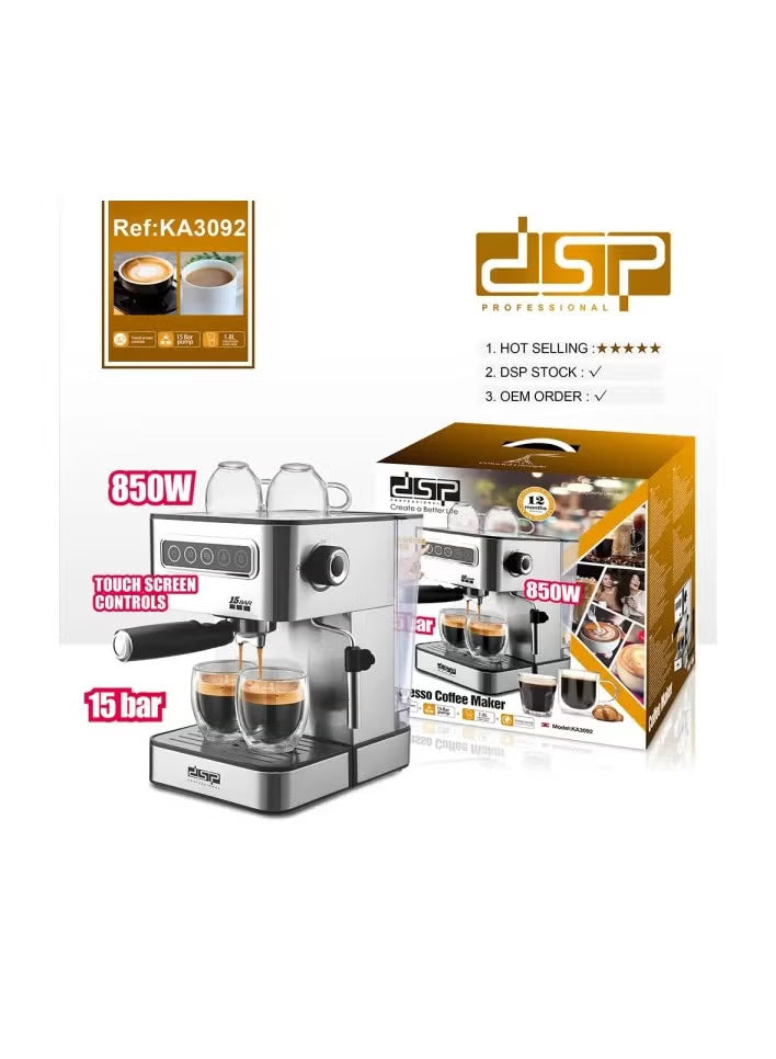 DSP Espresso Coffee Machine 850W Silver – KA3092