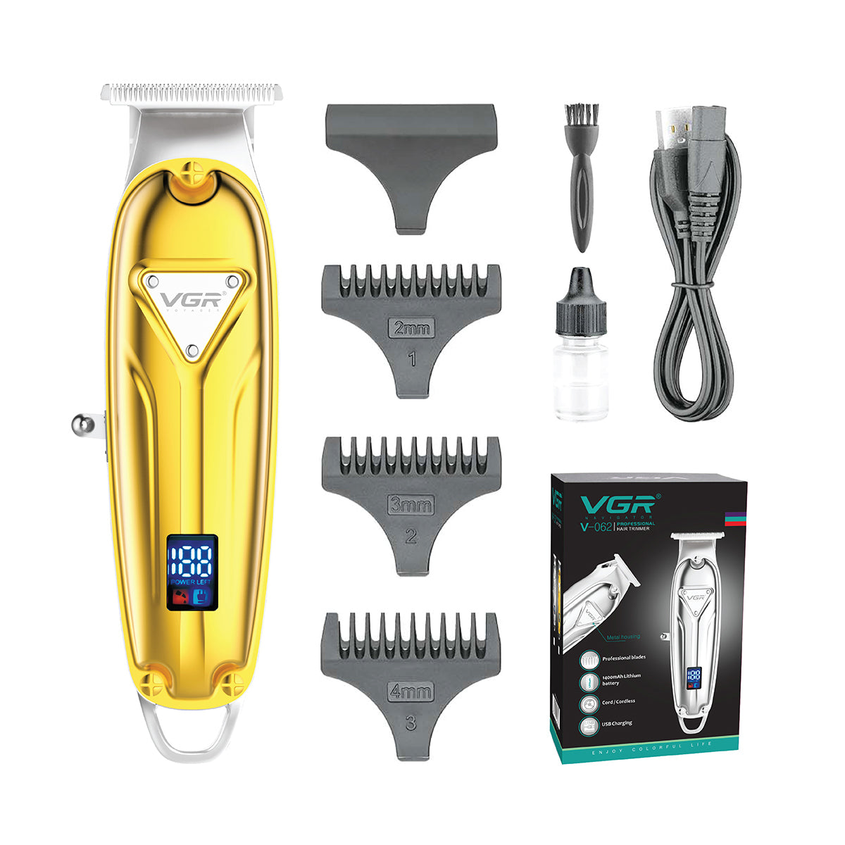 VGR V-062 Professional Cordless Hair Trimmer – Rechargeable LED Hair Clipper for Men