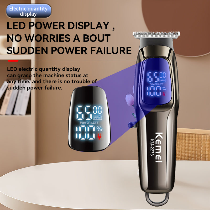 Kemei KM-2273 Professional Hair Clipper – LED Display, 7000 RPM Motor, 1800mAh Battery, 270min Runtime, Stainless Steel Blade