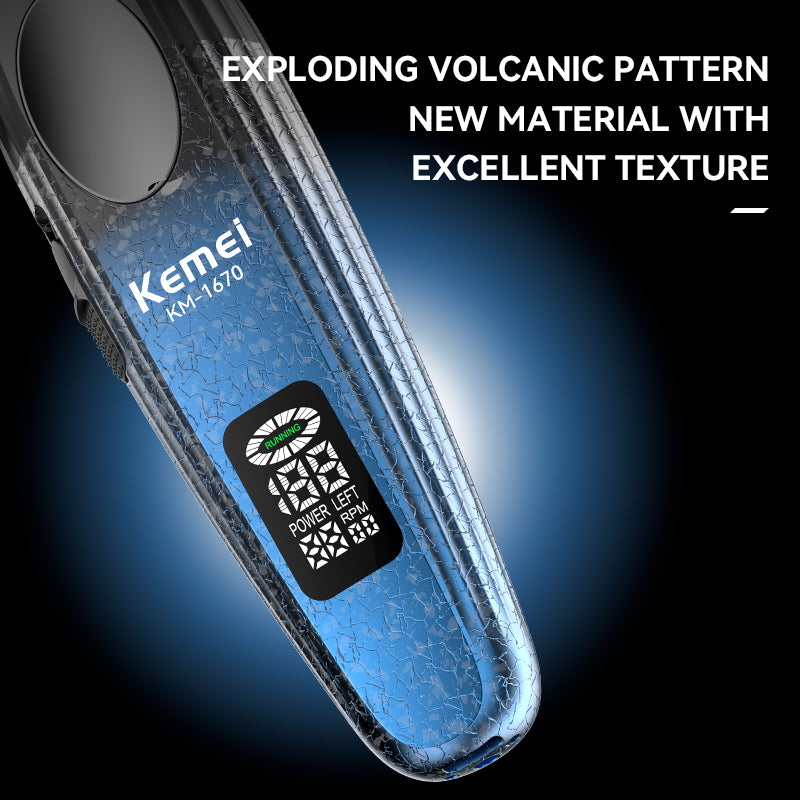 Kemei KM-1670 Professional Hair Trimmer – Rechargeable Cordless Hair Clipper with LCD Display