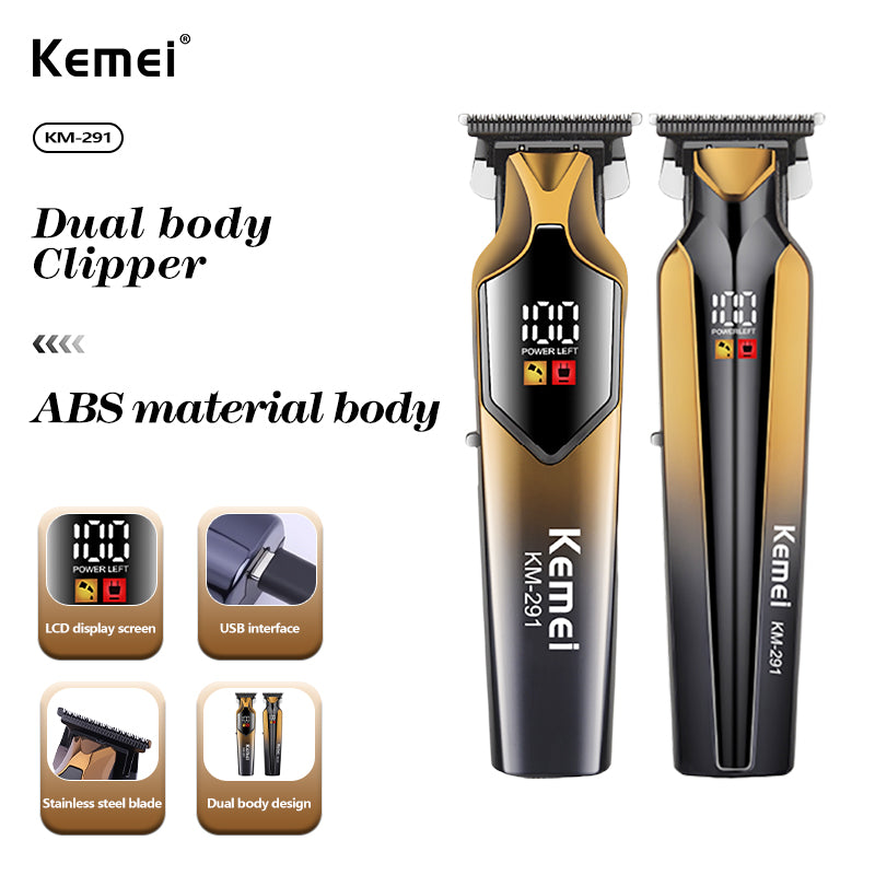 Kemei KM-291 Professional Hair Clipper Kit – USB Rechargeable, LED Display, Adjustable Cutting Lengths & Speeds