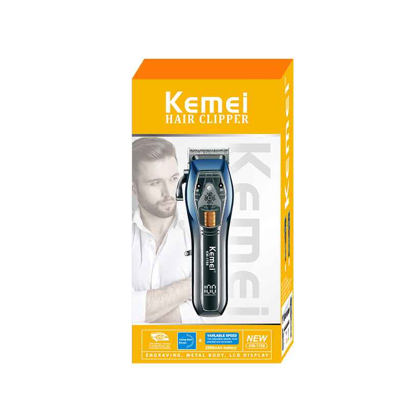 Kemei KM-1767 Professional Hair Clipper – Ceramic Blade, LCD Display & Fast Charging Trimmer