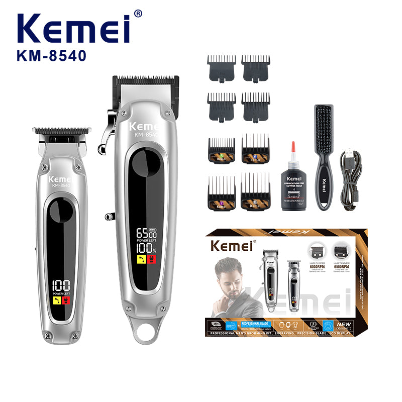 Kemei KM-8540 Professional Hair Clipper & Trimmer Set – Dual Blades, Ceramic Cutter, LED Display