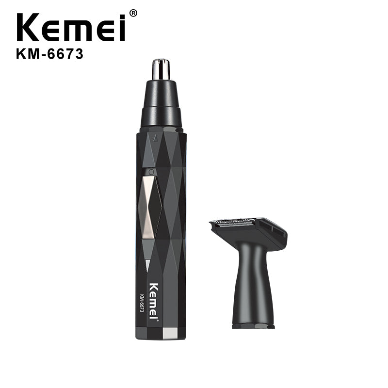 Kemei KM-6673 2-in-1 Nose and Ear Hair Trimmer for Men – Rechargeable, Lightweight, Stainless Steel Blades