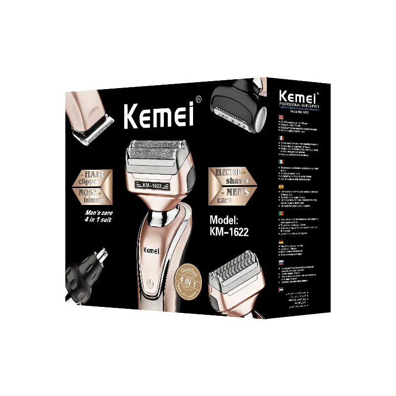 Kemei KM-1622 Men’s Rechargeable Hair Clipper – 5-Speed Rotary & Foil Head Shaver with Stainless Steel Blades