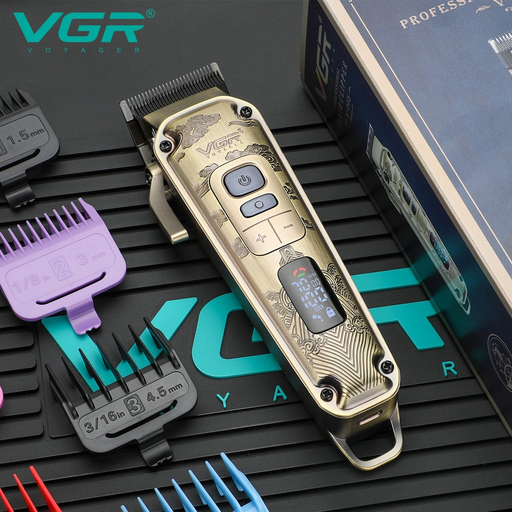 VGR V-005 Hair Clipper – Cordless/Corded Professional Metal Body Trimmer, LED Display