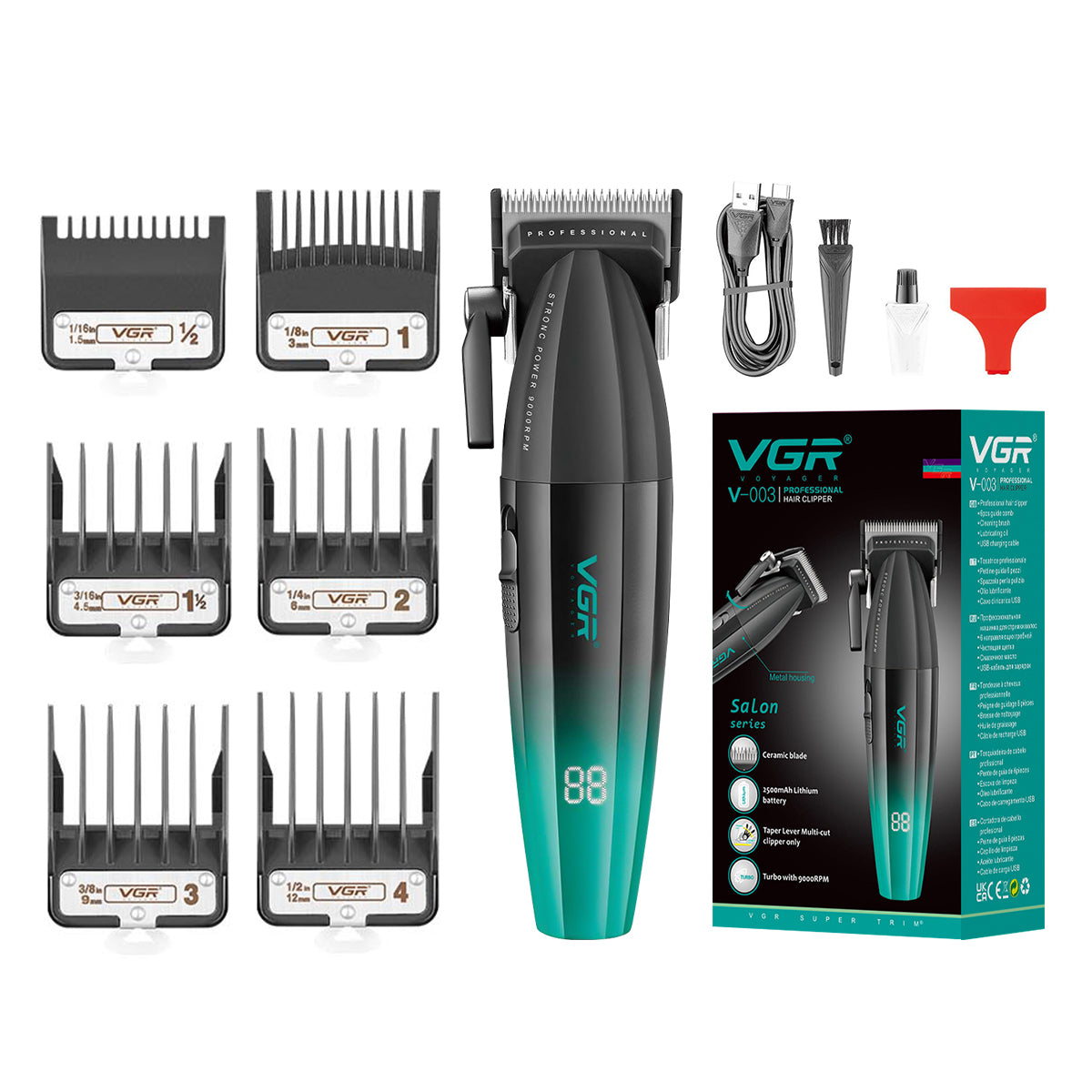 VGR V-003 Professional Rechargeable Hair Clipper – Ceramic Blade