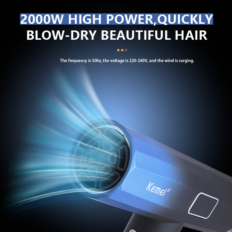 Kemei KM-6906 Professional Hair Dryer – 2000W AC Motor, Ionic Fast Drying, Diffuser Nozzle – High-Speed 110,000 RPM