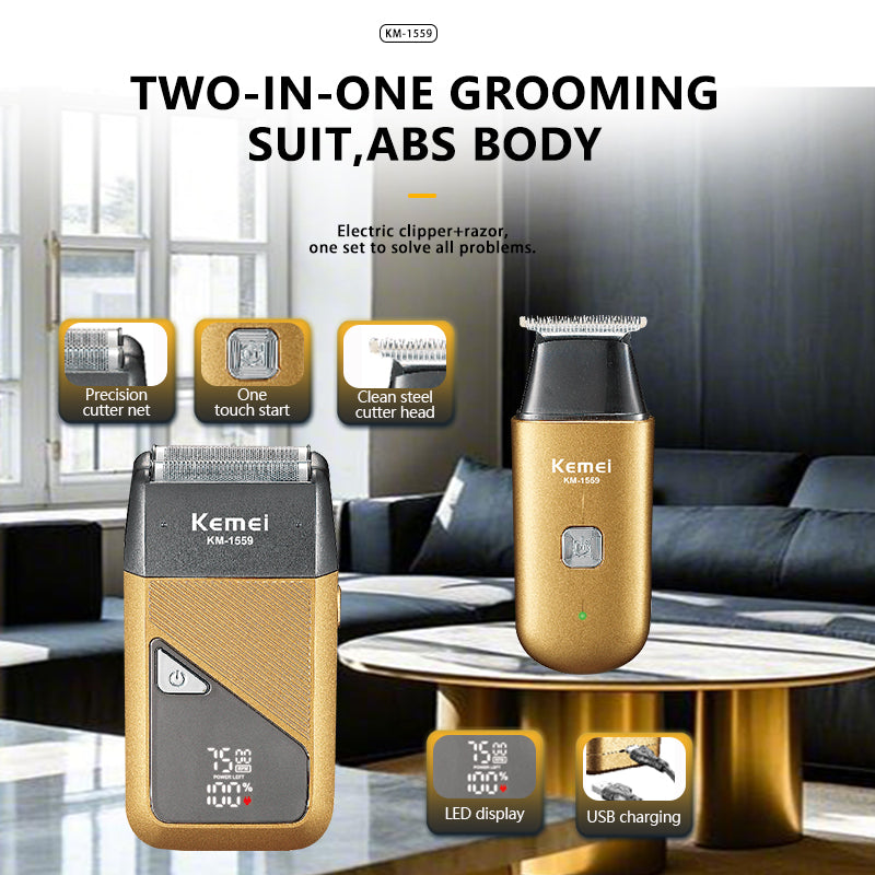 KEMEI KM-1559 Men’s Electronic Foil Shaver Set – USB Rechargeable, 3W Power, 60min Runtime
