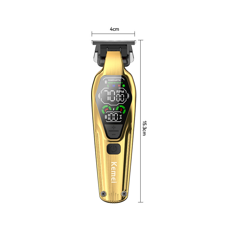 Kemei KM-1697 Professional Hair Clipper – Metal Body, LCD Display, 1400mAh Battery, Adjustable Cutting, 7W Power