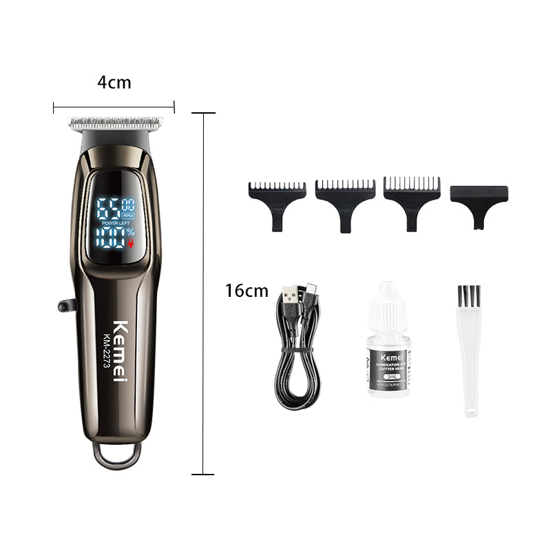 Kemei KM-2273 Professional Hair Clipper – LED Display, 7000 RPM Motor, 1800mAh Battery, 270min Runtime, Stainless Steel Blade