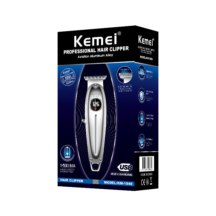 Kemei KM-1948 Rechargeable Hair Clipper for Men – Stainless Steel Blade, Dry Use, 1-Speed, Battery Powered