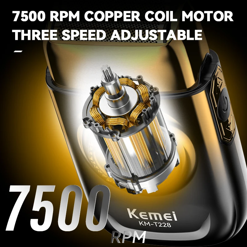 Kemei KM-T228 Electric Rotating Disc Shaver – Rechargeable Lithium Battery, Portable, Washable, 90-Min Runtime