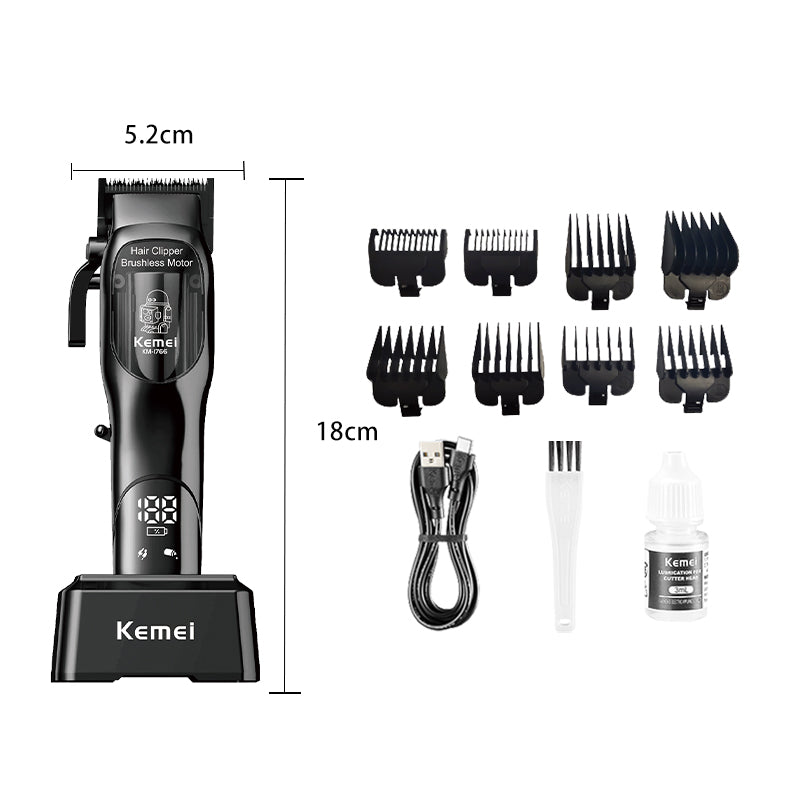 Kemei KM-1766 Professional Hair Clipper – Rechargeable USB Grooming Trimmer with LCD Display, 1500mAh Battery