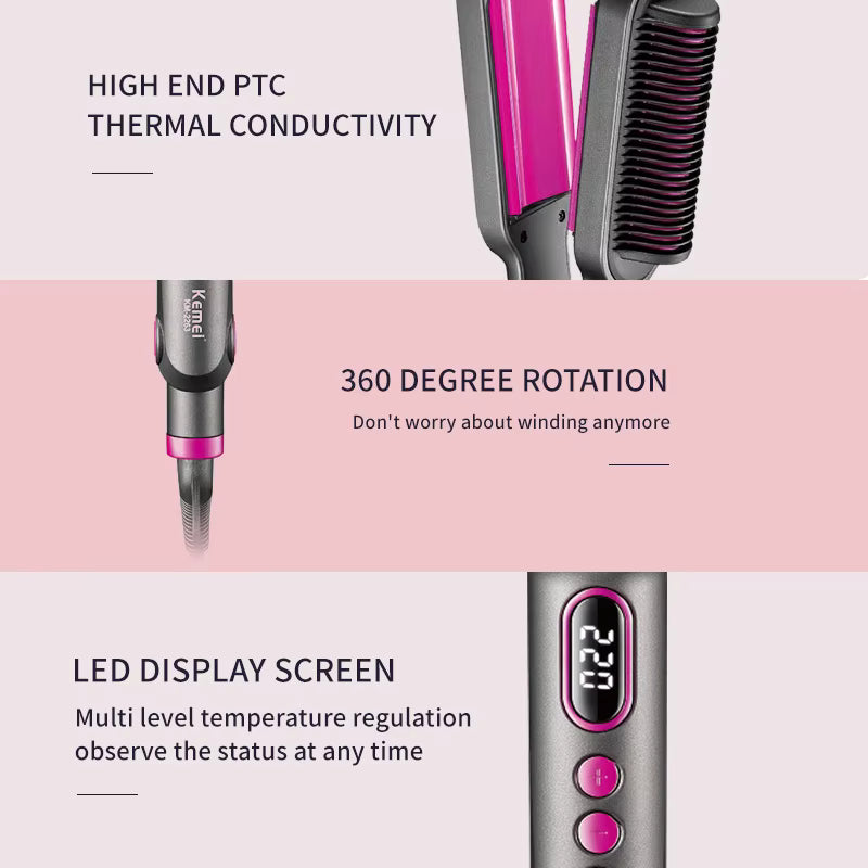 Kemei KM-2263 Professional Hair Curler – 5 Temperature Settings, Ceramic Cone Barrel, Safety Stand – Black