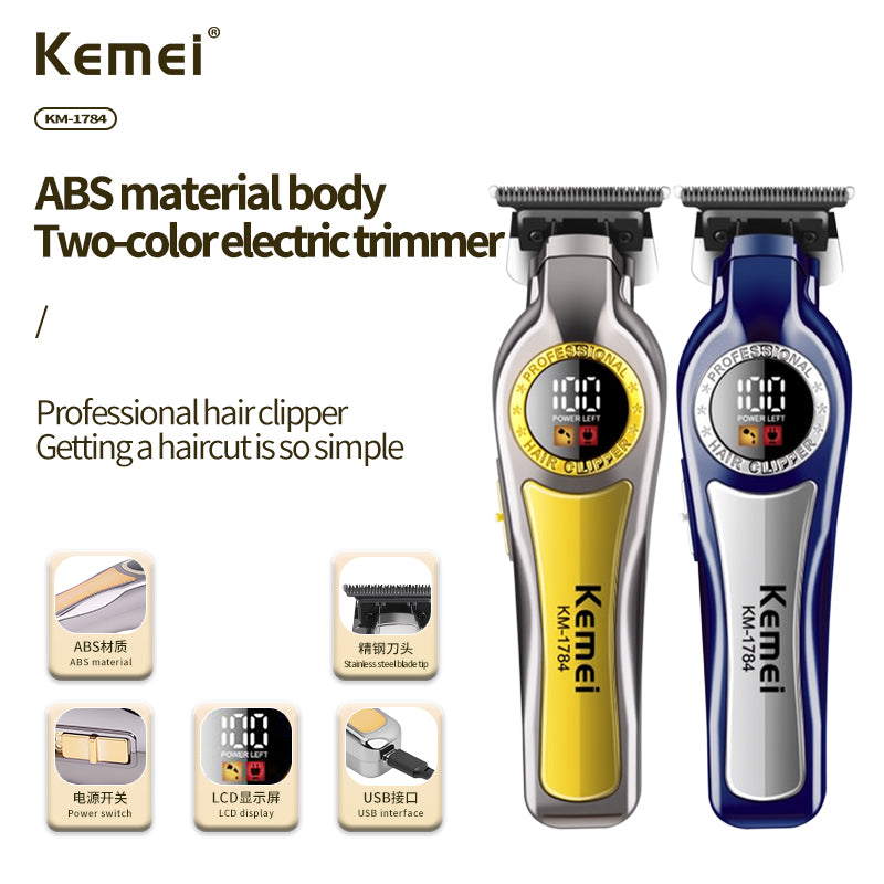 Kemei KM-1784 Professional Hair Clipper – USB Rechargeable with LCD Display and Adjustable Speeds