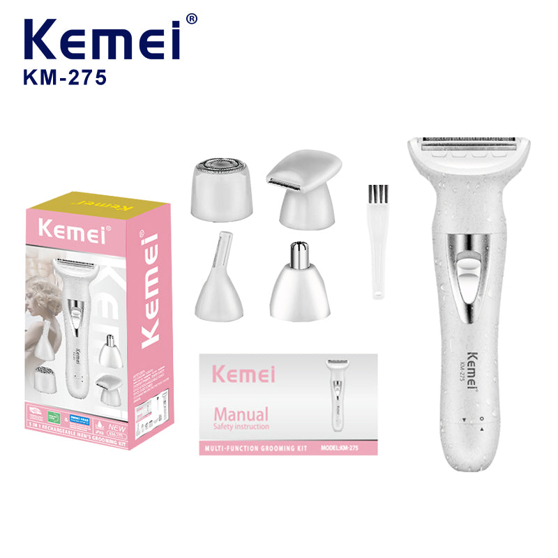 Kemei KM-275 Lady Epilator - Waterproof USB Electric Hair Remover for Face, Body & Legs
