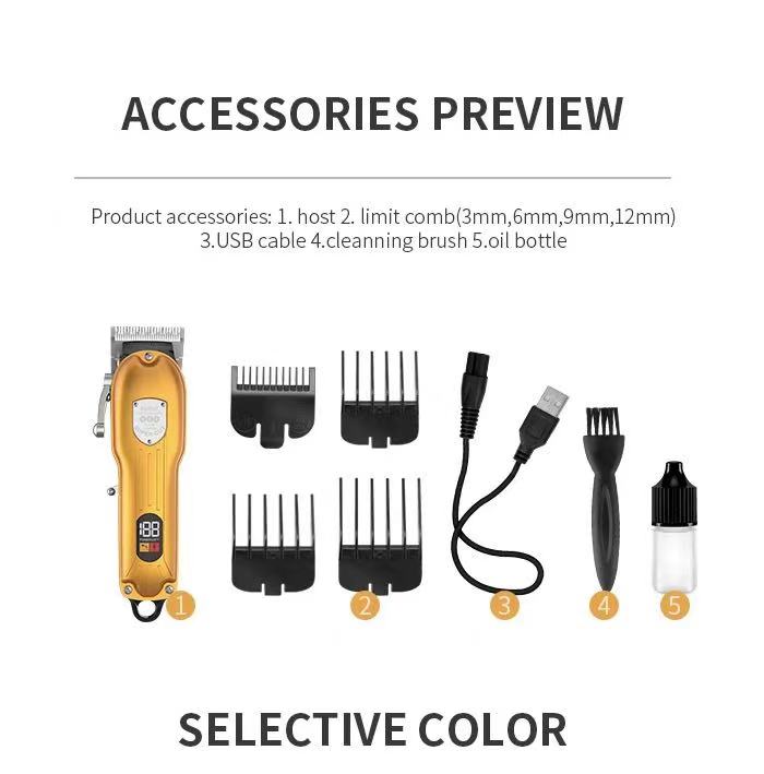 Kemei Golden Cordless KM-PG802 – Professional Hair Clipper for Men, USB Charging