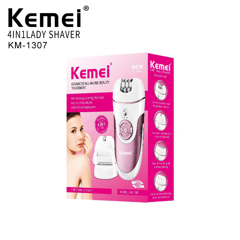 Kemei KM-1307 4-in-1 Women’s Grooming Kit – 2-Speed Settings, Built-in Light, Body & Legs Hair Trimmer