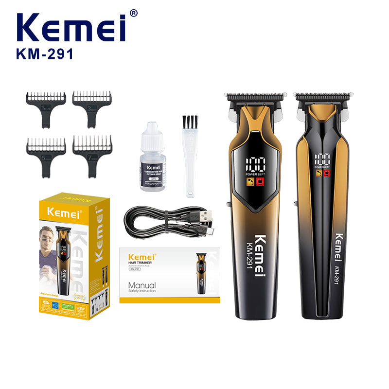 Kemei KM-291 Professional Hair Clipper Kit – USB Rechargeable, LED Display, Adjustable Cutting Lengths & Speeds