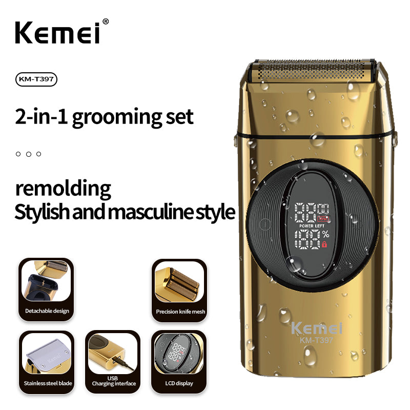 KEMEI KM-T397 Rotary Electric Shaver – Twin Blade, 1400mAh Battery, Type-C Charging, IPX7 Waterproof