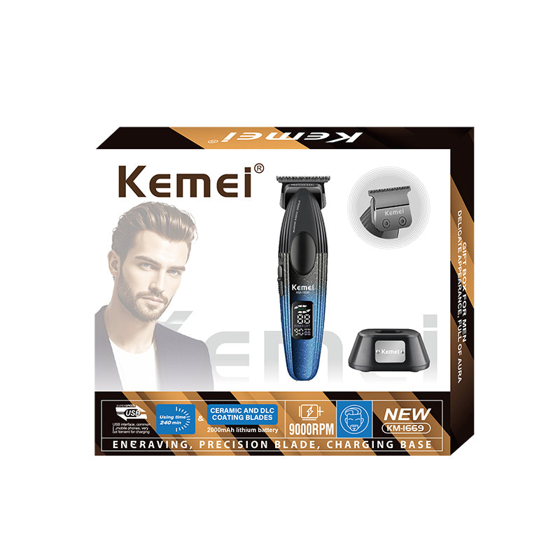 Kemei KM-1669 Professional Hair Clipper – LCD Display, 240min Runtime, USB Rechargeable, Metal Housing