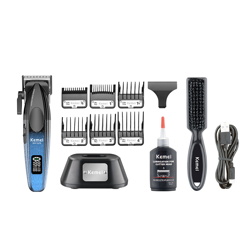 Kemei KM-1670 Professional Hair Trimmer – Rechargeable Cordless Hair Clipper with LCD Display